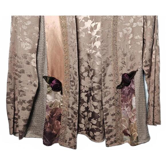 Vintage Taupe Jacquard Floral Blouse Jacket Funky Eclectic Art Teacher Chic Boho - Picture 3 of 9